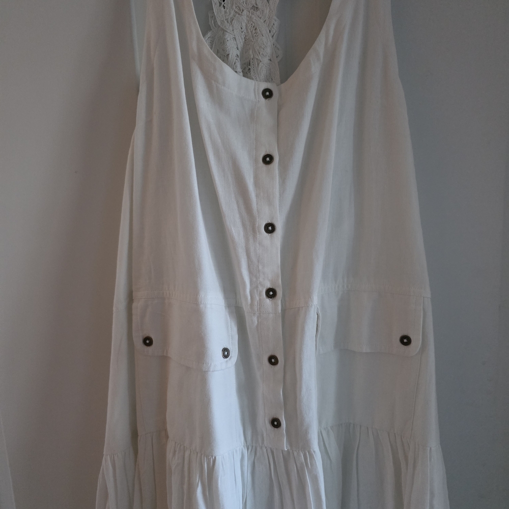 Free People Cream Button-Front Maxi Dress with Lace Back - Picture 2 of 8